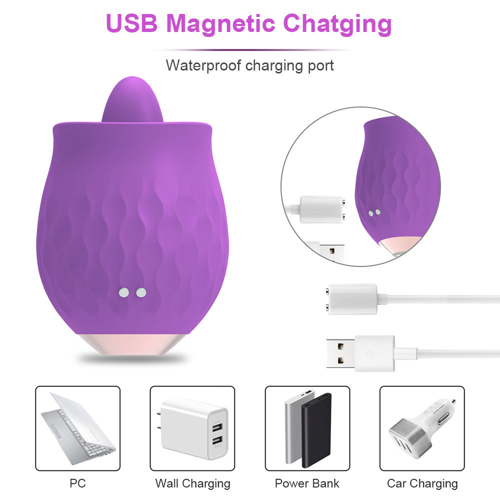 Pink Sensual Rosebud Flickering Tongue Vibrator - 10 Speed Clitoral & G-Spot Stimulator, USB Magnetic Charging