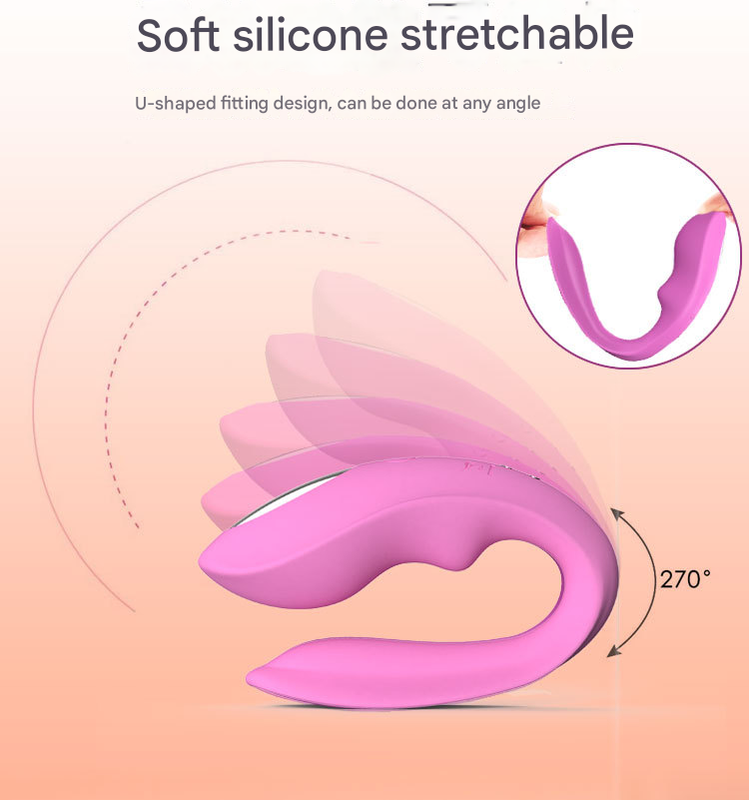 Pink BlissLink U-Shaped Wearable Couple's Vibrator with Remote - 12 Modes for Shared Intimacy & Solo Fun